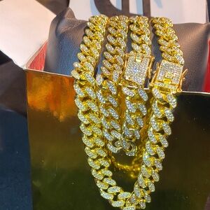 Gold Cuban Link Chain with stones lab 18” and 20”